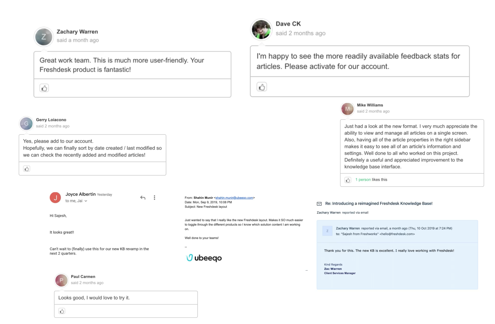 Customer feedback collected after the Knowledge Base redesign shipped.