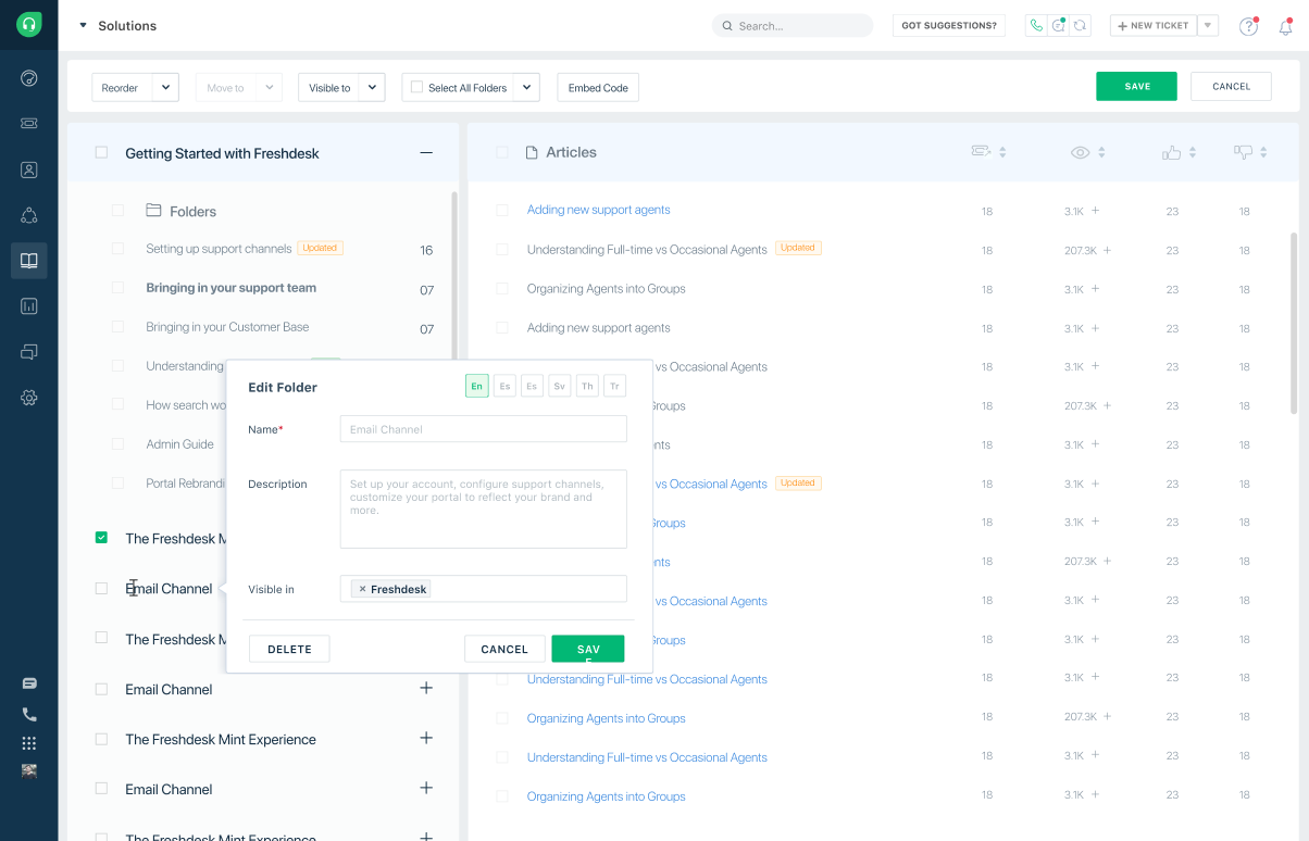Wireframe of editing a folder and category from the list view with a modal dialog.